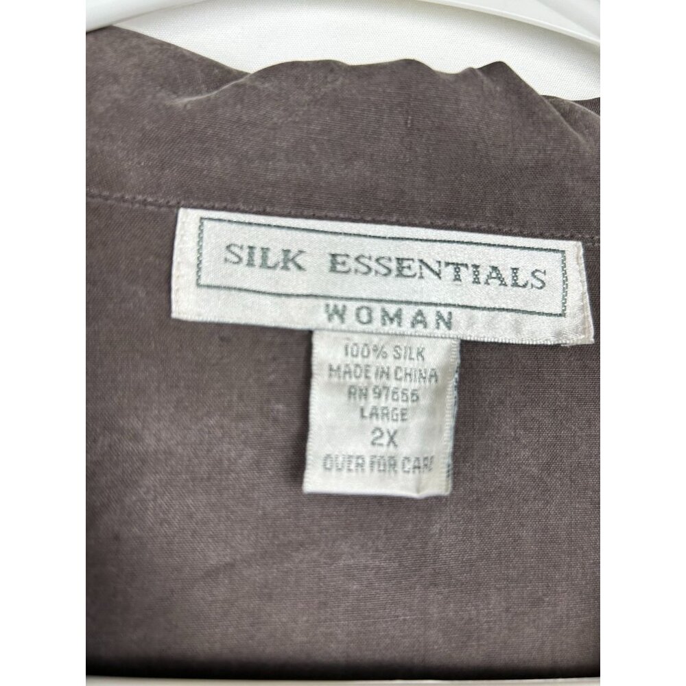 Silk Essentials Womens 2X Gray 100% Silk Button-Up Shirt With Pocket & Long Slee - Picture 10 of 11